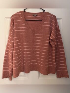 Lilla P Cashmere Striped V Neck Boxy Sweater, Medium